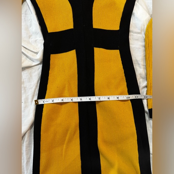 Yellow and Black Ribbed Knit Body-Con Long Sleeve Mini Dress (Size M) - Picture 12 of 13